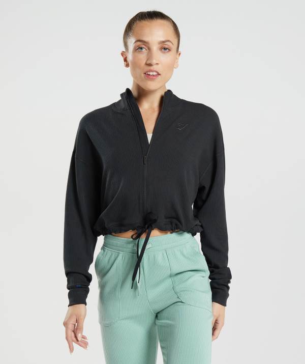 Damske Bundy Gymshark Pause Zip Up Čierne | RJ1605379